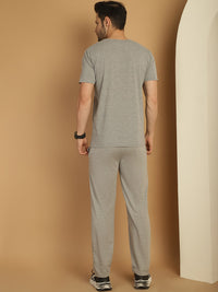 Mack Jonney Grey Melange Cotton Solid Co-ord Set Tracksuit For Men(Zip On 1 Side Pocket)