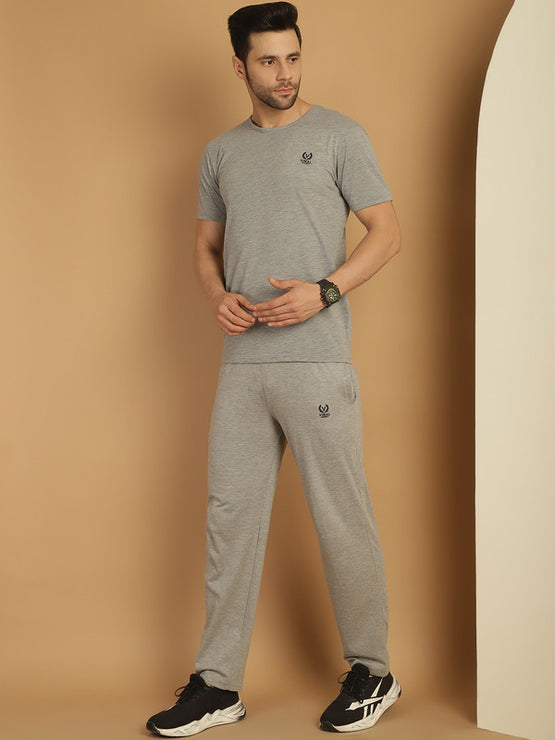 Mack Jonney Grey Melange Cotton Solid Co-ord Set Tracksuit For Men(Zip On 1 Side Pocket)