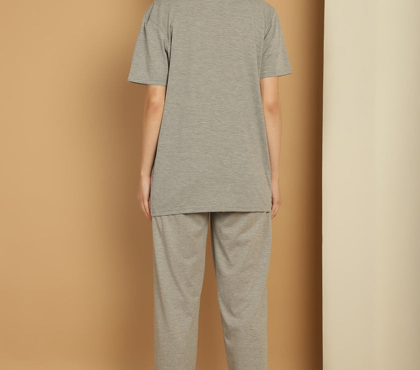 Mack Jonney Grey Melange Cotton Solid Co-ord Set Tracksuit For Women