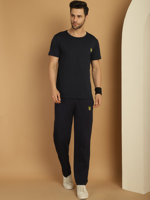 Mack Jonney Navy Blue Cotton Solid Co-ord Set Tracksuit For Men(Zip On 1 Side Pocket)