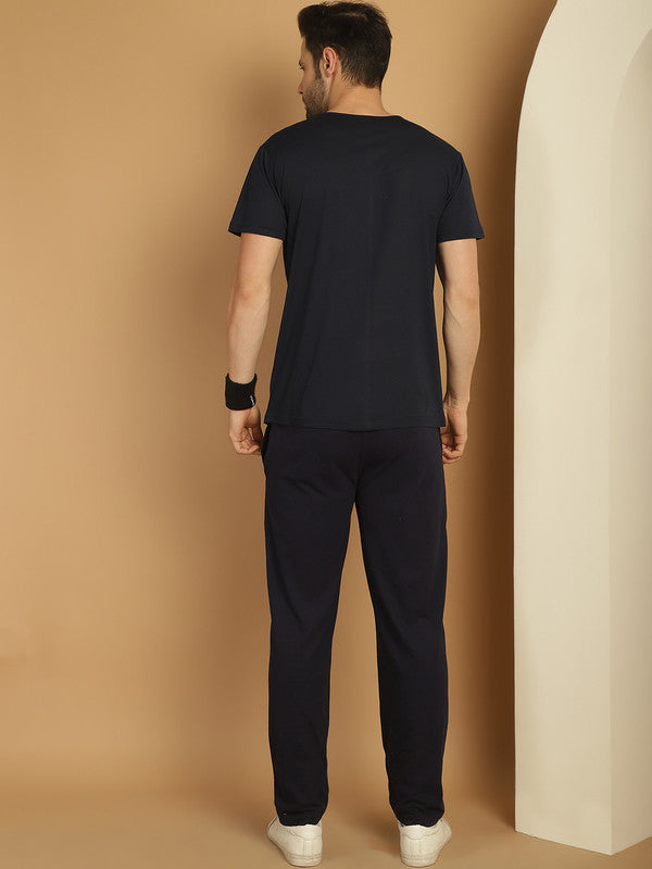 Mack Jonney Navy Blue Cotton Solid Co-ord Set Tracksuit For Men(Zip On 1 Side Pocket)