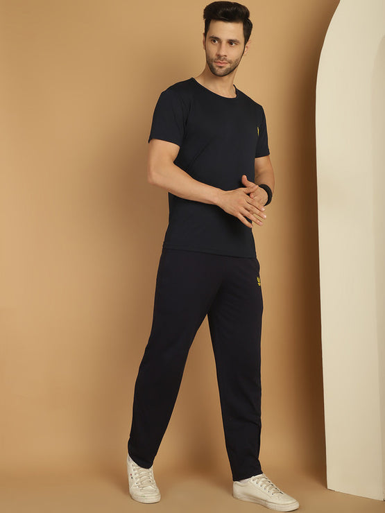 Mack Jonney Navy Blue Cotton Solid Co-ord Set Tracksuit For Men(Zip On 1 Side Pocket)