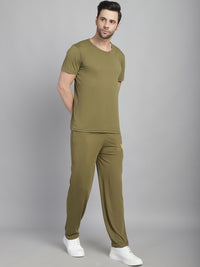 Mack Jonney Olive Cotton Solid Co-ord Set Tracksuit For Men(Zip On 1 Side Pocket)