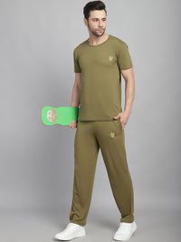 Mack Jonney Olive Cotton Solid Co-ord Set Tracksuit For Men(Zip On 1 Side Pocket)