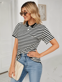 Mack Jonney Women's Striped Cotton Rich Polo T Shirt | Collar Tshirts | Half Sleeves | Stripe-Regular Fit