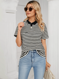 Mack Jonney Women's Striped Cotton Rich Polo T Shirt | Collar Tshirts | Half Sleeves | Stripe-Regular Fit