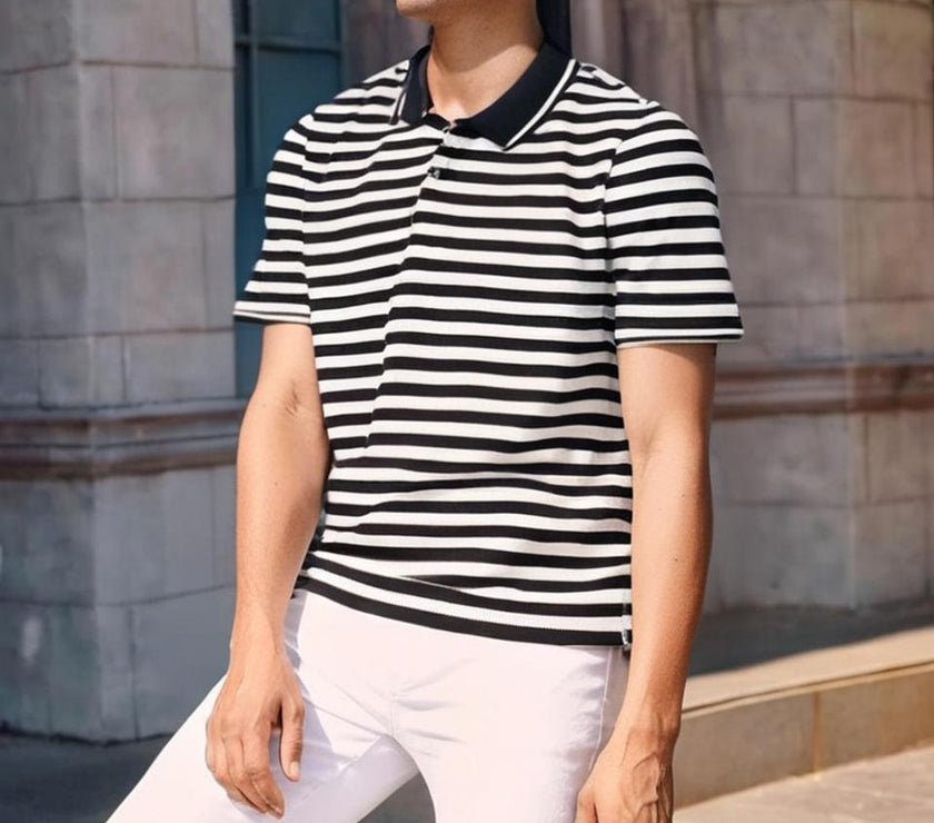 Mack Jonney Men's Striped Cotton Rich Polo T Shirt | Collar Tshirts | Half Sleeves | Stripe-Regular Fit