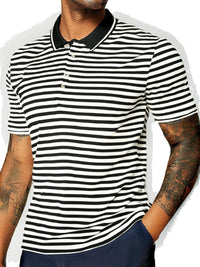 Mack Jonney Men's Striped Cotton Rich Polo T Shirt | Collar Tshirts | Half Sleeves | Stripe-Regular Fit