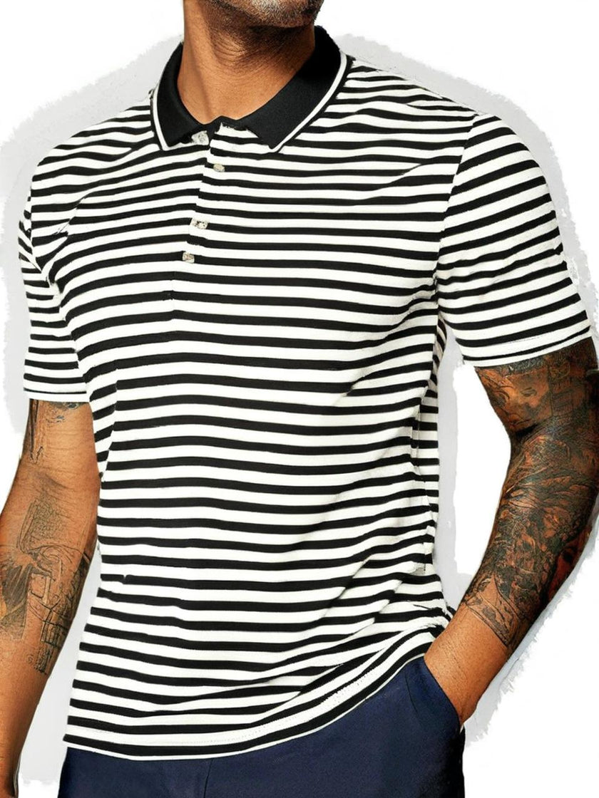 Mack Jonney Men's Striped Cotton Rich Polo T Shirt | Collar Tshirts | Half Sleeves | Stripe-Regular Fit