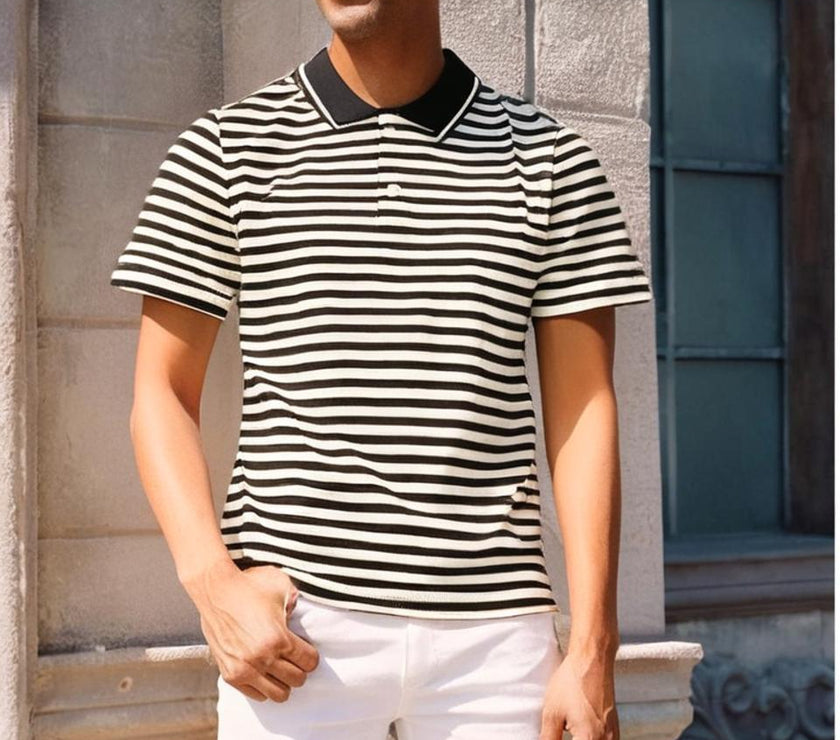 Mack Jonney Men's Striped Cotton Rich Polo T Shirt | Collar Tshirts | Half Sleeves | Stripe-Regular Fit