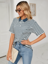 Mack Jonney Women's Striped Cotton Rich Polo T Shirt | Collar Tshirts | Half Sleeves | Stripe-Regular Fit