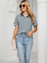 Mack Jonney Women's Striped Cotton Rich Polo T Shirt | Collar Tshirts | Half Sleeves | Stripe-Regular Fit