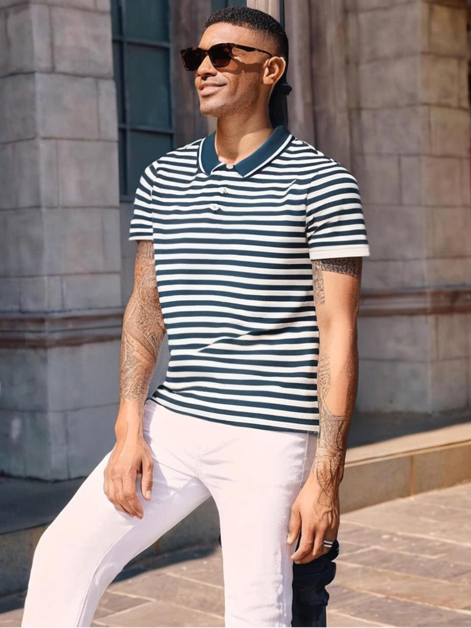 Mack Jonney Men's Striped Cotton Rich Polo T Shirt | Collar Tshirts | Half Sleeves | Stripe-Regular Fit