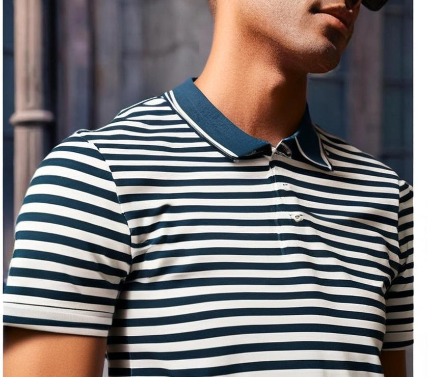 Mack Jonney Men's Striped Cotton Rich Polo T Shirt | Collar Tshirts | Half Sleeves | Stripe-Regular Fit
