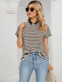 Mack Jonney Women's Striped Cotton Rich Polo T Shirt | Collar Tshirts | Half Sleeves | Stripe-Regular Fit