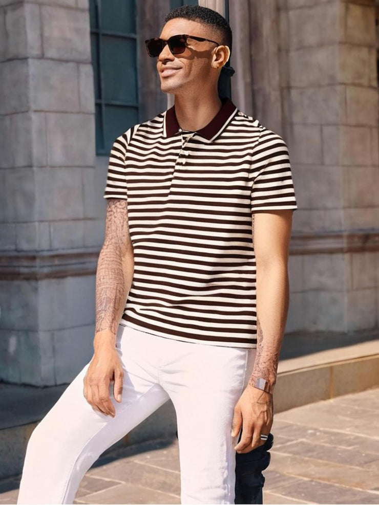 Mack Jonney Men's Striped Cotton Rich Polo T Shirt | Collar Tshirts | Half Sleeves | Stripe-Regular Fit