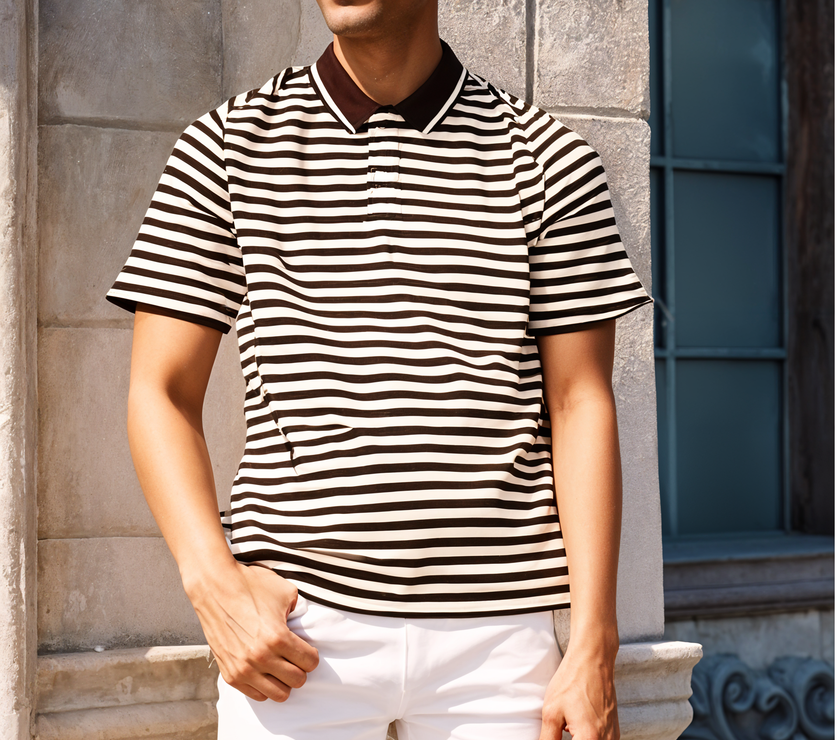 Mack Jonney Men's Striped Cotton Rich Polo T Shirt | Collar Tshirts | Half Sleeves | Stripe-Regular Fit