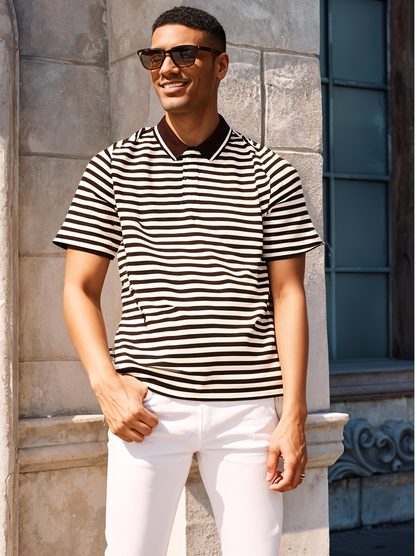 Mack Jonney Men's Striped Cotton Rich Polo T Shirt | Collar Tshirts | Half Sleeves | Stripe-Regular Fit