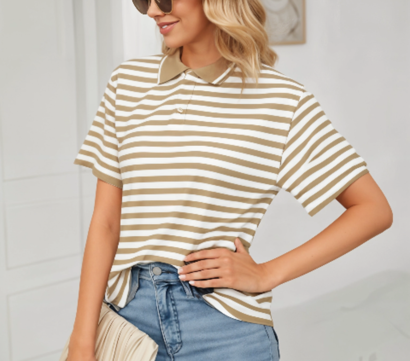 Mack Jonney Women's Striped Cotton Rich Polo T Shirt | Collar Tshirts | Half Sleeves | Stripe-Regular Fit