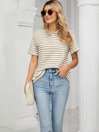 Mack Jonney Women's Striped Cotton Rich Polo T Shirt | Collar Tshirts | Half Sleeves | Stripe-Regular Fit