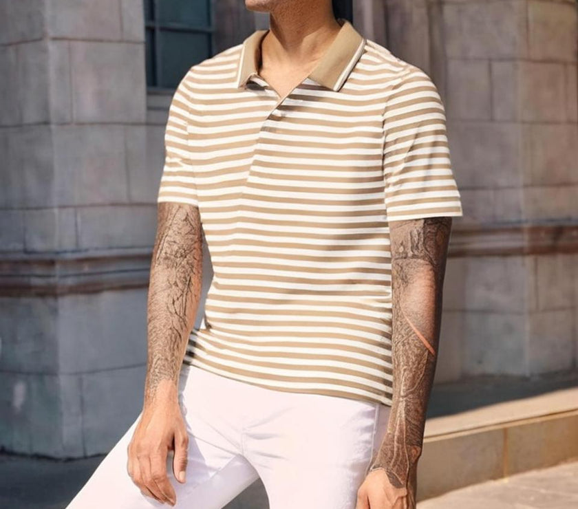 Mack Jonney Men's Striped Cotton Rich Polo T Shirt | Collar Tshirts | Half Sleeves | Stripe-Regular Fit