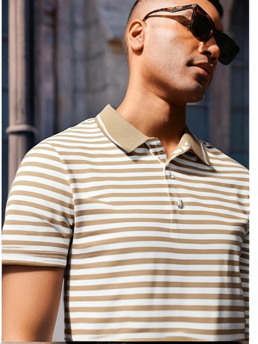 Mack Jonney Men's Striped Cotton Rich Polo T Shirt | Collar Tshirts | Half Sleeves | Stripe-Regular Fit