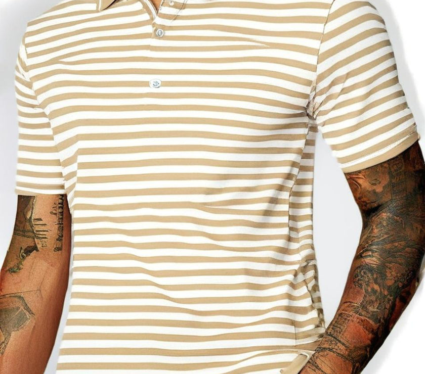 Mack Jonney Men's Striped Cotton Rich Polo T Shirt | Collar Tshirts | Half Sleeves | Stripe-Regular Fit