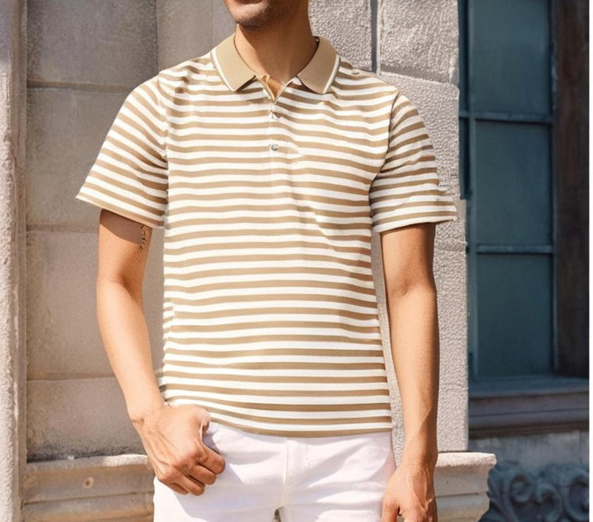Mack Jonney Men's Striped Cotton Rich Polo T Shirt | Collar Tshirts | Half Sleeves | Stripe-Regular Fit