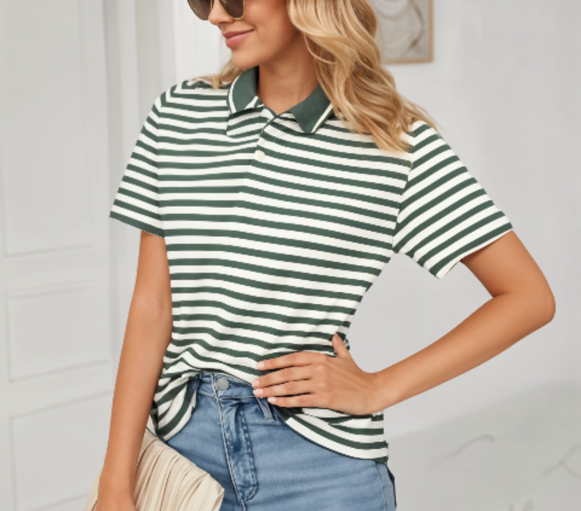 Mack Jonney Women's Striped Cotton Rich Polo T Shirt | Collar Tshirts | Half Sleeves | Stripe-Regular Fit