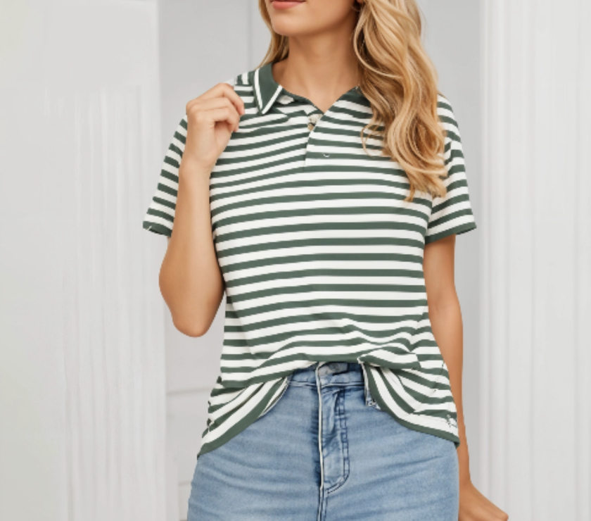 Mack Jonney Women's Striped Cotton Rich Polo T Shirt | Collar Tshirts | Half Sleeves | Stripe-Regular Fit