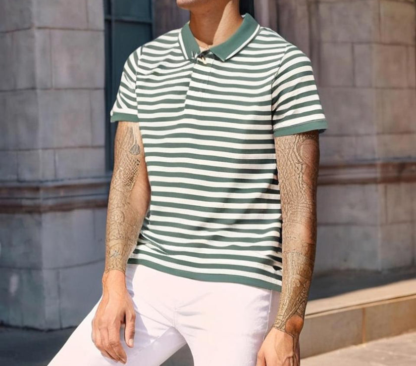 Mack Jonney Men's Striped Cotton Rich Polo T Shirt | Collar Tshirts | Half Sleeves | Stripe-Regular Fit