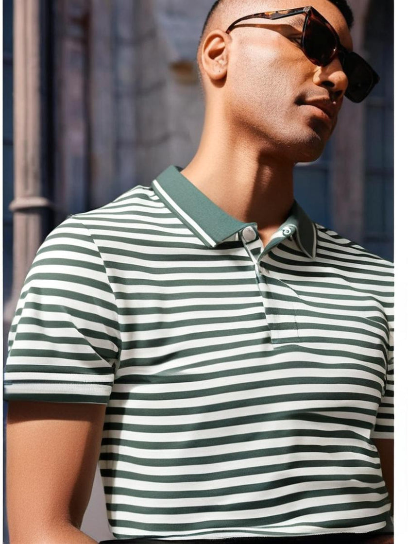 Mack Jonney Men's Striped Cotton Rich Polo T Shirt | Collar Tshirts | Half Sleeves | Stripe-Regular Fit