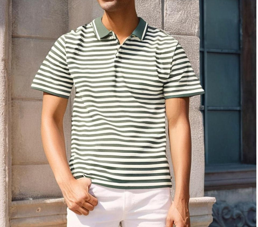 Mack Jonney Men's Striped Cotton Rich Polo T Shirt | Collar Tshirts | Half Sleeves | Stripe-Regular Fit