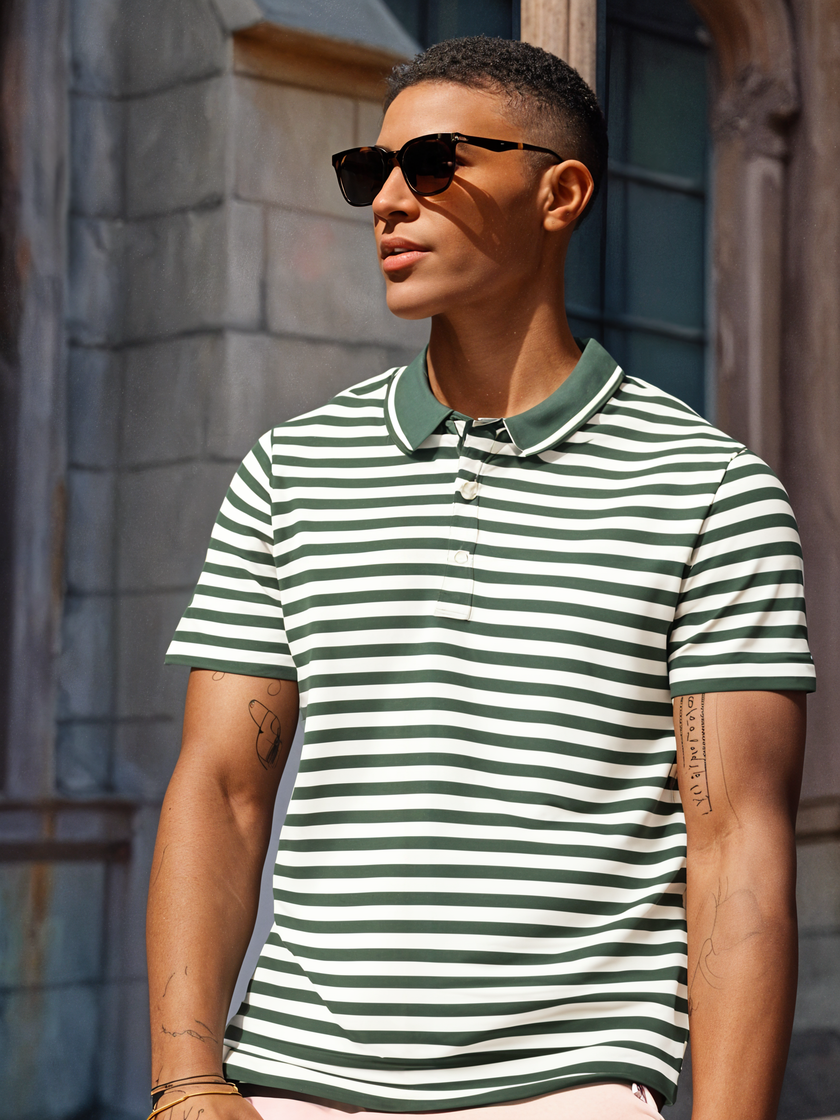 Mack Jonney Men's Striped Cotton Rich Polo T Shirt | Collar Tshirts | Half Sleeves | Stripe-Regular Fit