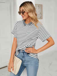 Mack Jonney Women's Striped Cotton Rich Polo T Shirt | Collar Tshirts | Half Sleeves | Stripe-Regular Fit