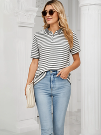 Mack Jonney Women's Striped Cotton Rich Polo T Shirt | Collar Tshirts | Half Sleeves | Stripe-Regular Fit