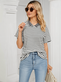 Mack Jonney Women's Striped Cotton Rich Polo T Shirt | Collar Tshirts | Half Sleeves | Stripe-Regular Fit