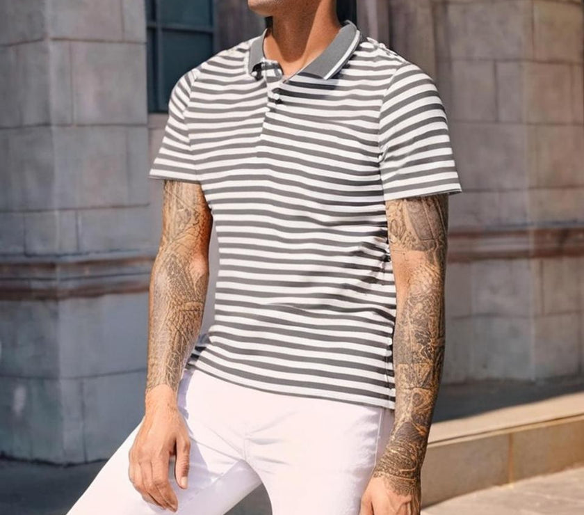 Mack Jonney Men's Striped Cotton Rich Polo T Shirt | Collar Tshirts | Half Sleeves | Stripe-Regular Fit