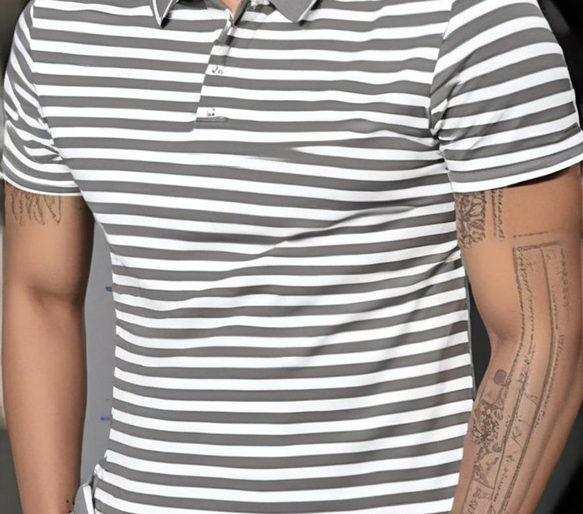 Mack Jonney Men's Striped Cotton Rich Polo T Shirt | Collar Tshirts | Half Sleeves | Stripe-Regular Fit