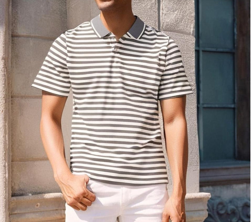 Mack Jonney Men's Striped Cotton Rich Polo T Shirt | Collar Tshirts | Half Sleeves | Stripe-Regular Fit