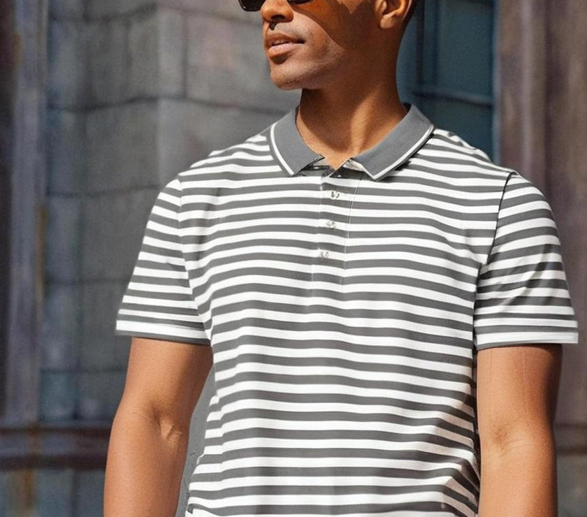 Mack Jonney Men's Striped Cotton Rich Polo T Shirt | Collar Tshirts | Half Sleeves | Stripe-Regular Fit