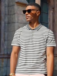 Mack Jonney Men's Striped Cotton Rich Polo T Shirt | Collar Tshirts | Half Sleeves | Stripe-Regular Fit