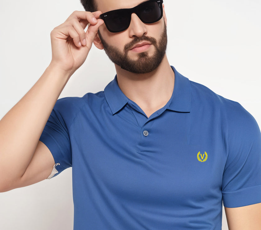Mack Jonney Men’s Solid Premium Pique Cotton Airforce Color Polo T Shirt | Polo Tshirts | Half Sleeves | Solid-Regular Fit
