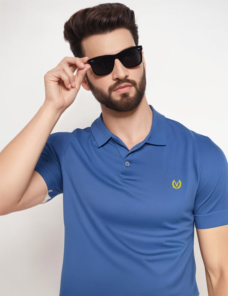 Mack Jonney Men’s Solid Premium Pique Cotton Airforce Color Polo T Shirt | Polo Tshirts | Half Sleeves | Solid-Regular Fit