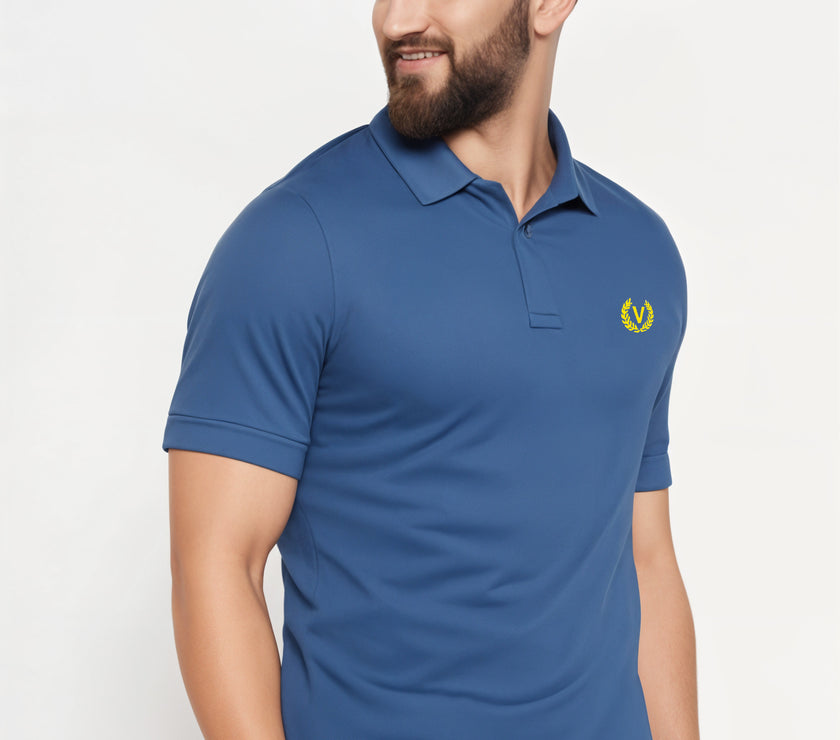 Mack Jonney Men’s Solid Premium Pique Cotton Airforce Color Polo T Shirt | Polo Tshirts | Half Sleeves | Solid-Regular Fit