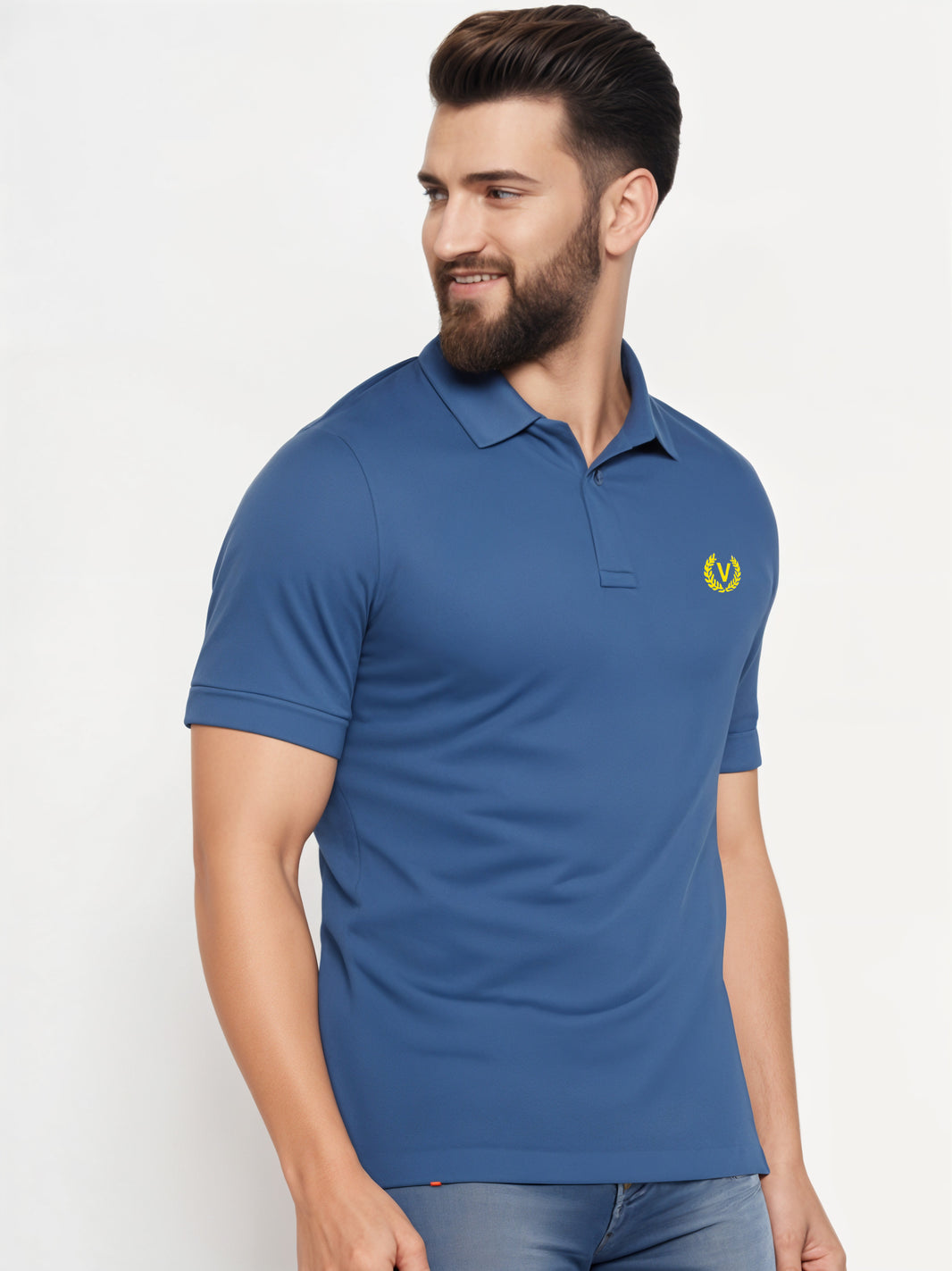 Mack Jonney Men’s Solid Premium Pique Cotton Airforce Color Polo T Shirt | Polo Tshirts | Half Sleeves | Solid-Regular Fit