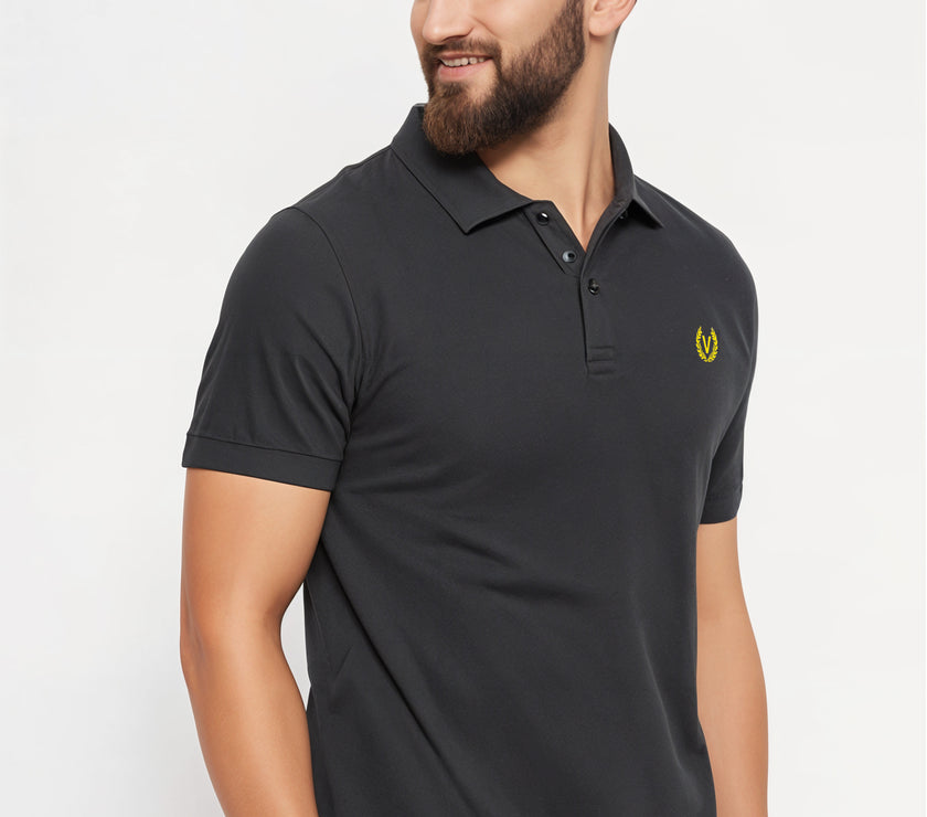 Mack Jonney Men’s Solid Premium Pique Cotton Black Color Polo T Shirt | Polo Tshirts | Half Sleeves | Solid-Regular Fit