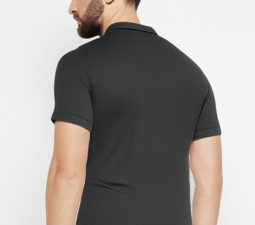 Mack Jonney Men’s Solid Premium Pique Cotton Black Color Polo T Shirt | Polo Tshirts | Half Sleeves | Solid-Regular Fit
