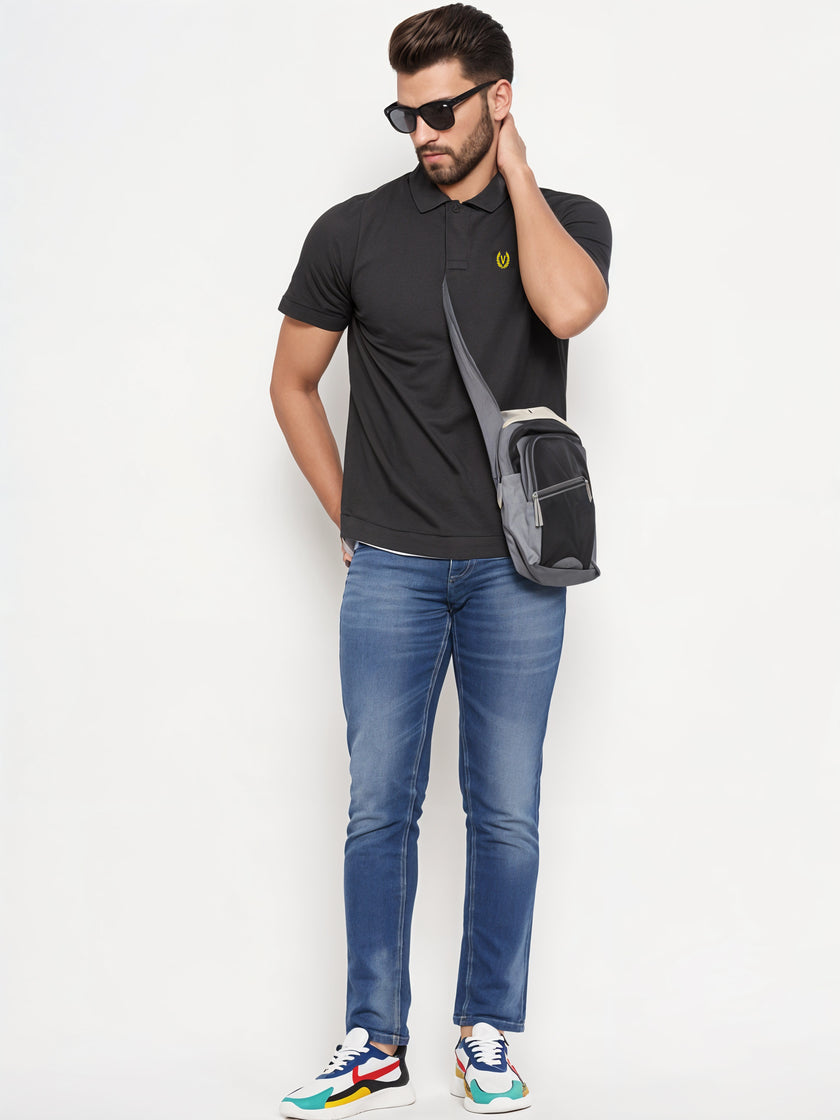 Mack Jonney Men’s Solid Premium Pique Cotton Black Color Polo T Shirt | Polo Tshirts | Half Sleeves | Solid-Regular Fit