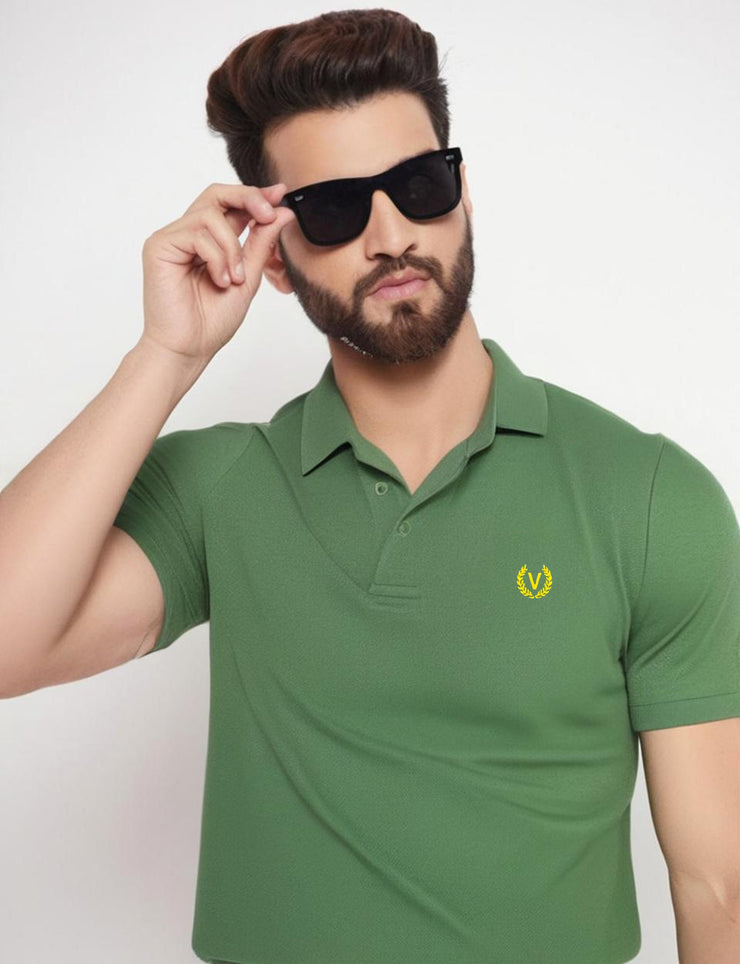 Mack Jonney Men’s Solid Premium Pique Cotton Dark Green Color Polo T Shirt | Polo Tshirts | Half Sleeves | Solid-Regular Fit